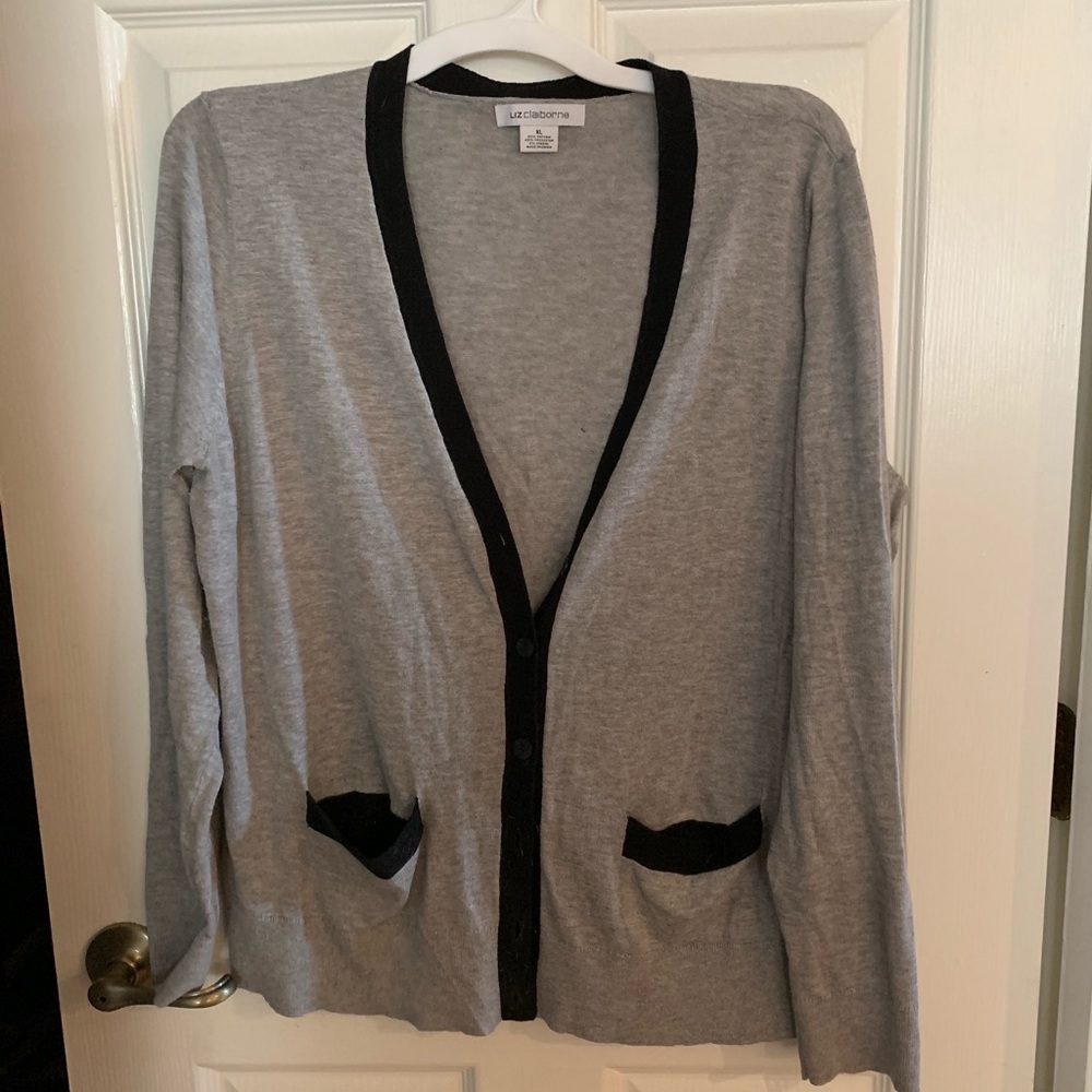 Liz Claiborne Grey Cardigan with Black Trim -